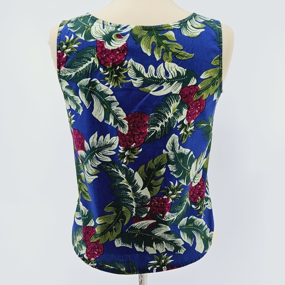 Hilo Hattie Hawaiian Pineapple Tropical Leaf Tank Top Blue Small - Picture 4 of 8